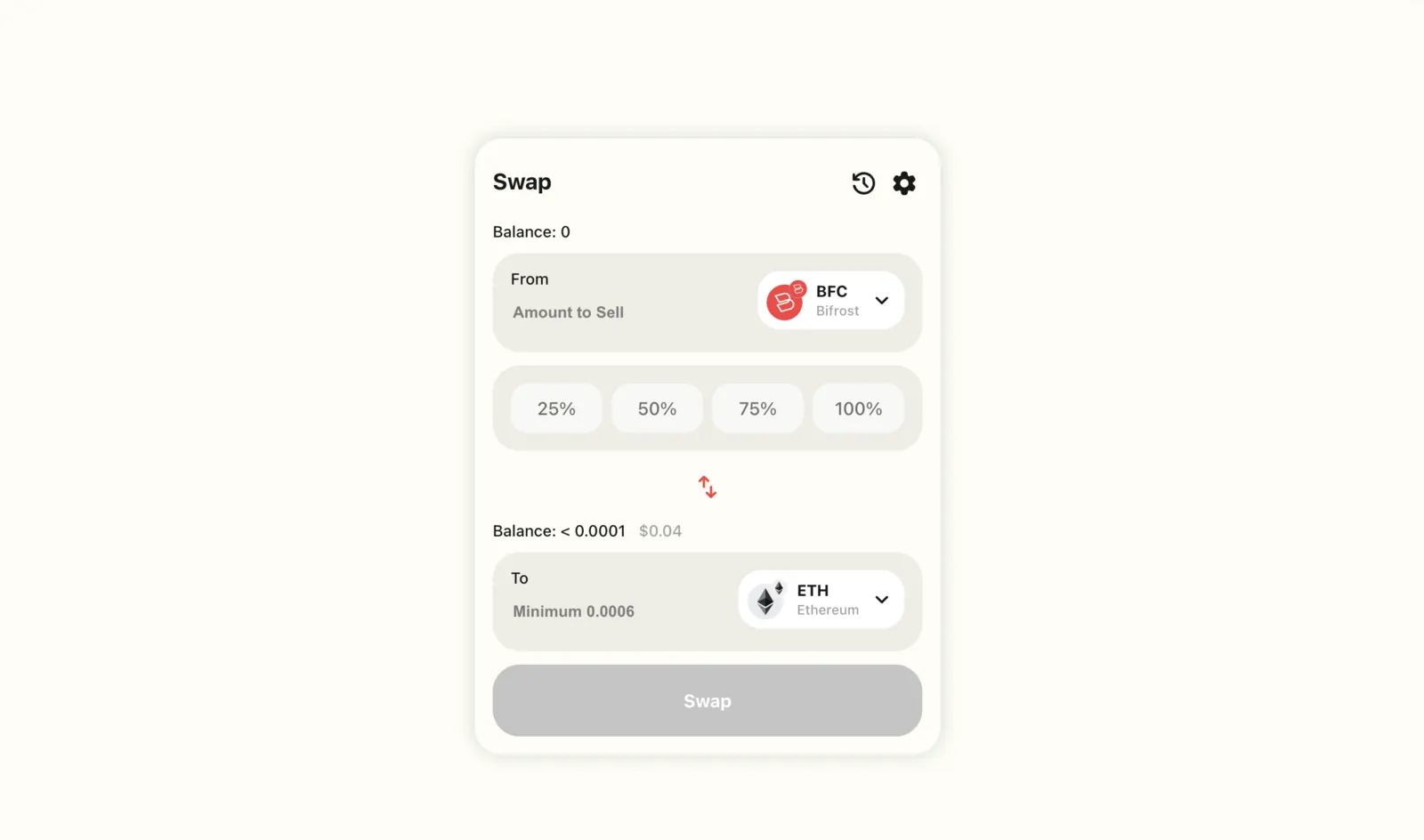 Everdex token swap interface with amount and asset controls
