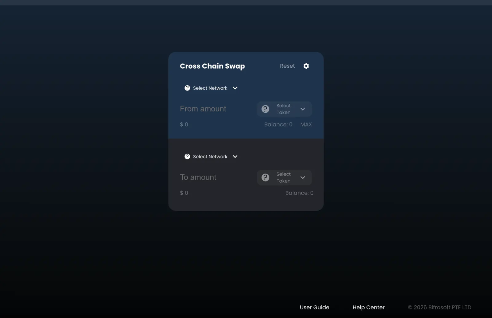 CrossChainSwap interface for selecting source and destination networks and tokens