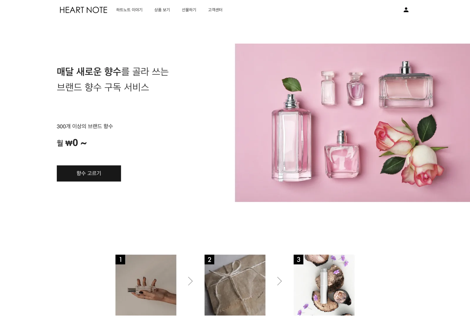 Heartnote fragrance subscription landing page with monthly product discovery