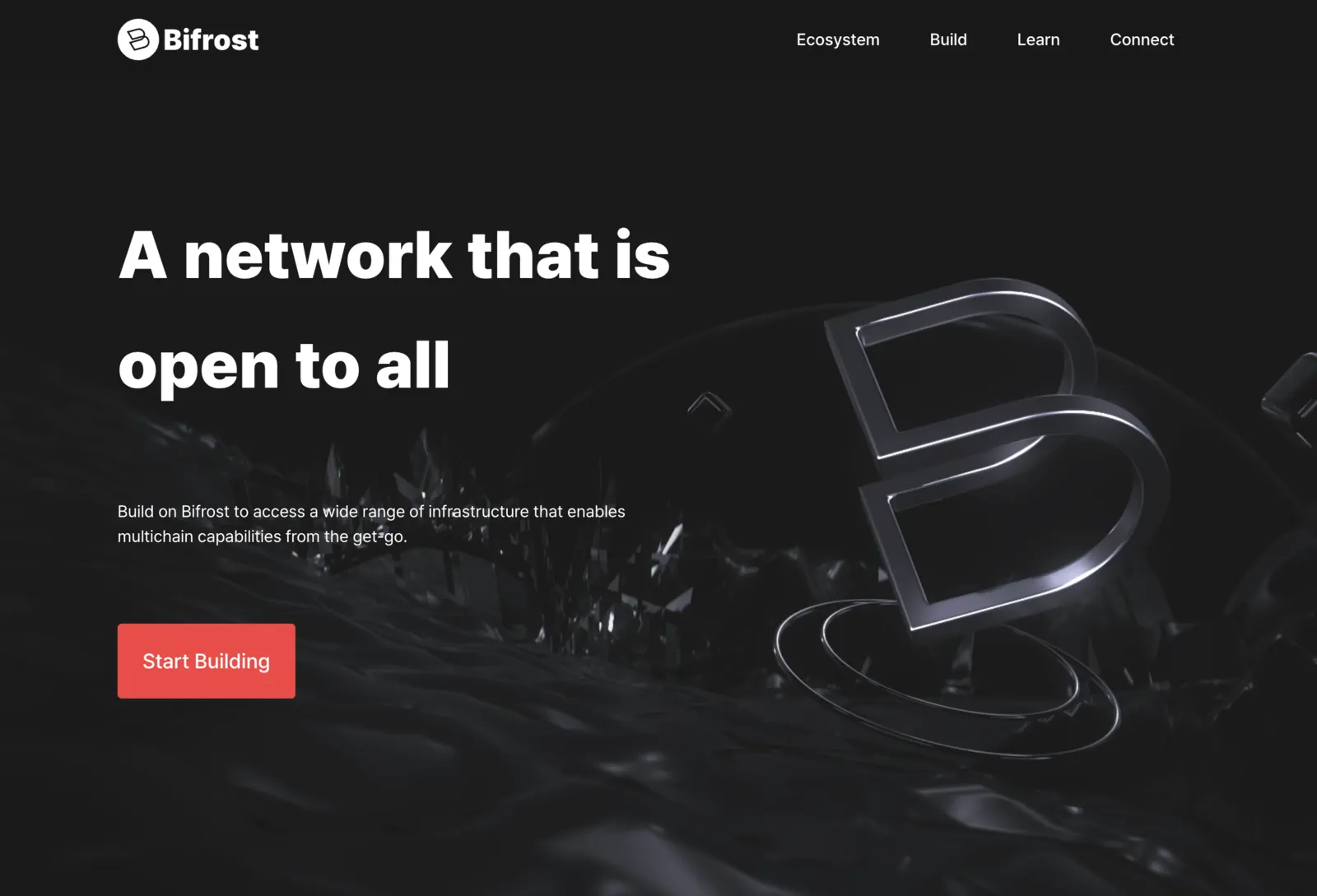 Bifrost Platform homepage with network introduction and product imagery