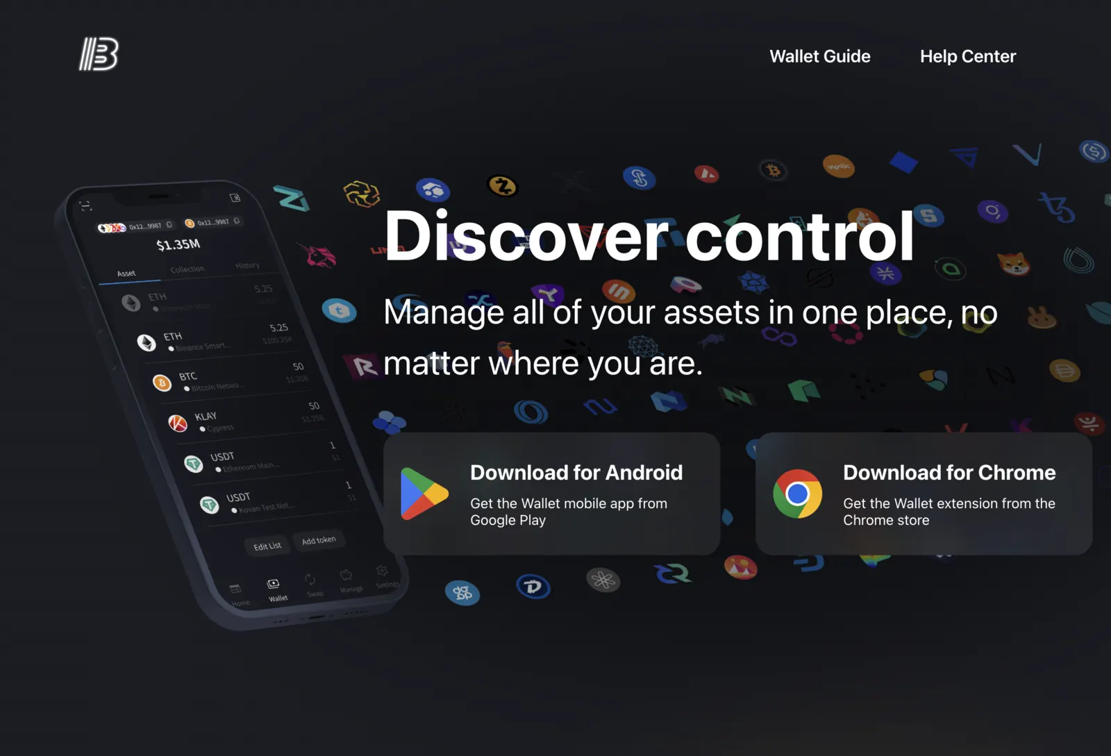 Biport multichain wallet product page with mobile and browser wallet previews