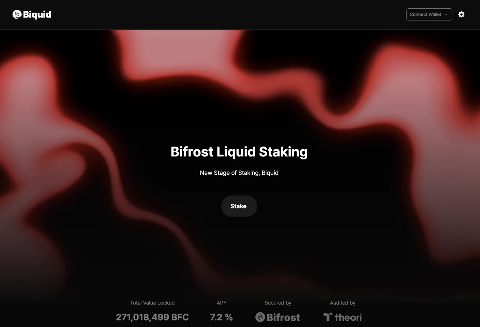 Biquid liquid-staking product page with a staking entry point